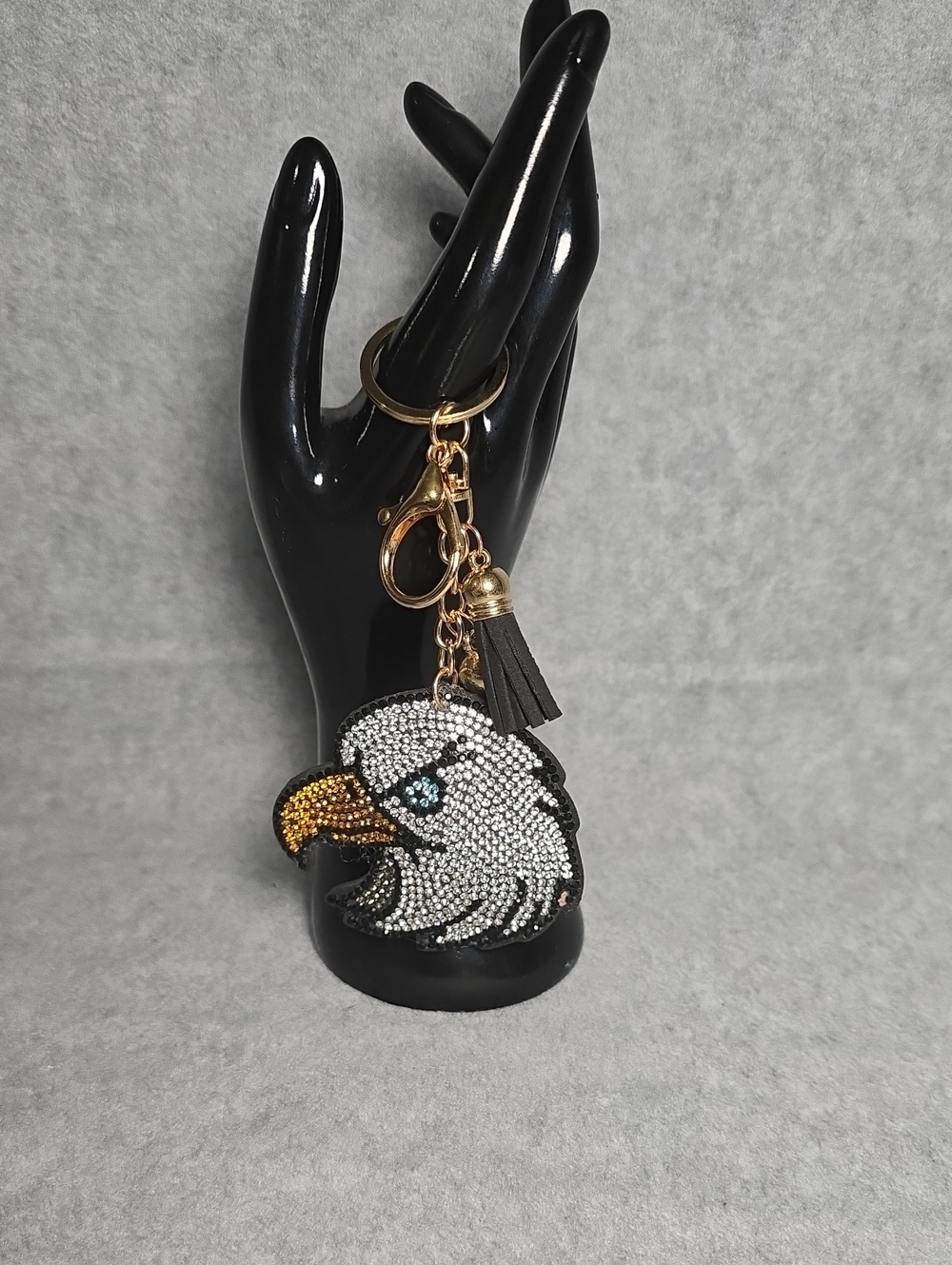 Crystal Eagle Keychain/Bag Charm Tassel - Gold Hardware, Black Tassel